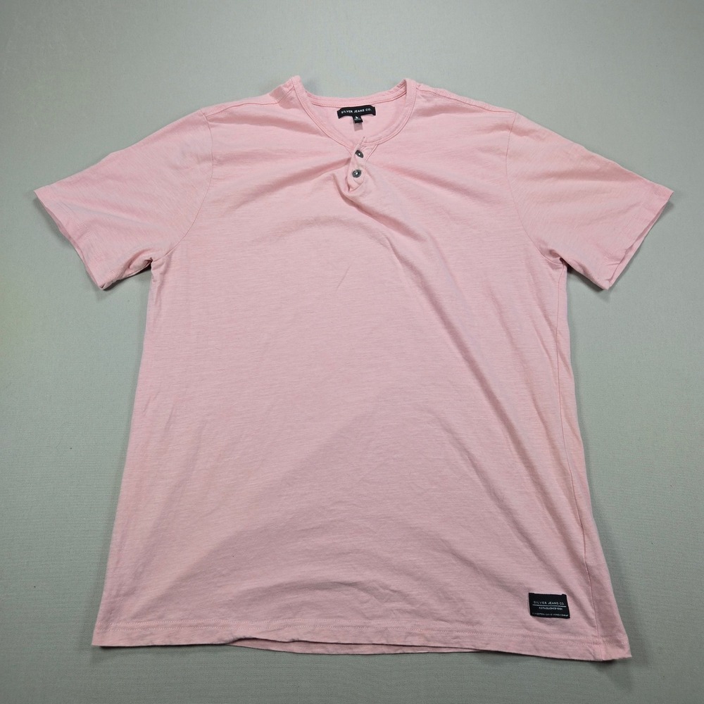 Silver Jeans Co Pink Henley T‎ Shirt Size L Short Sleeve Cotton Mens Womens